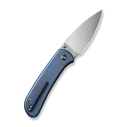 WeKnife Qubit Thumb Stud & Button Lock Knife Blue Titanium Handle